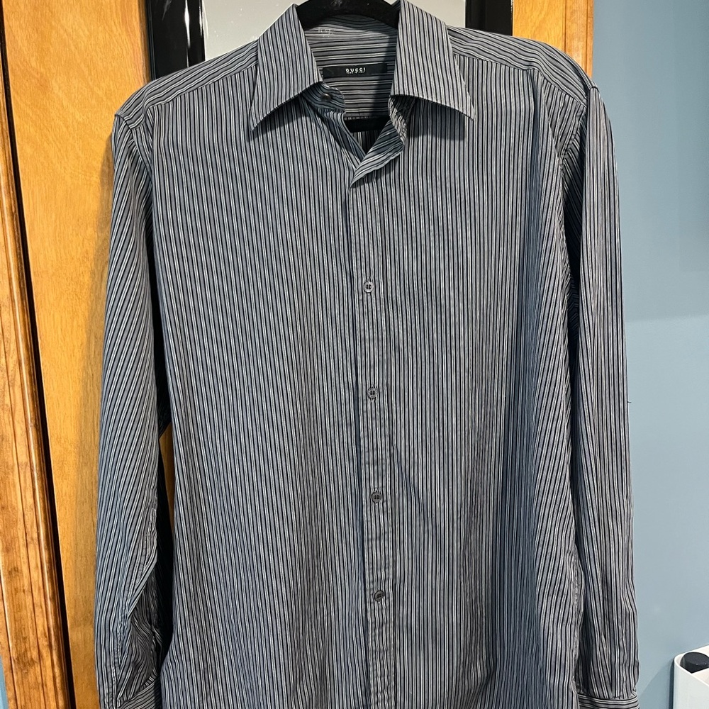 Gucci Men's gray and black Pinstriped Dress Shirt
